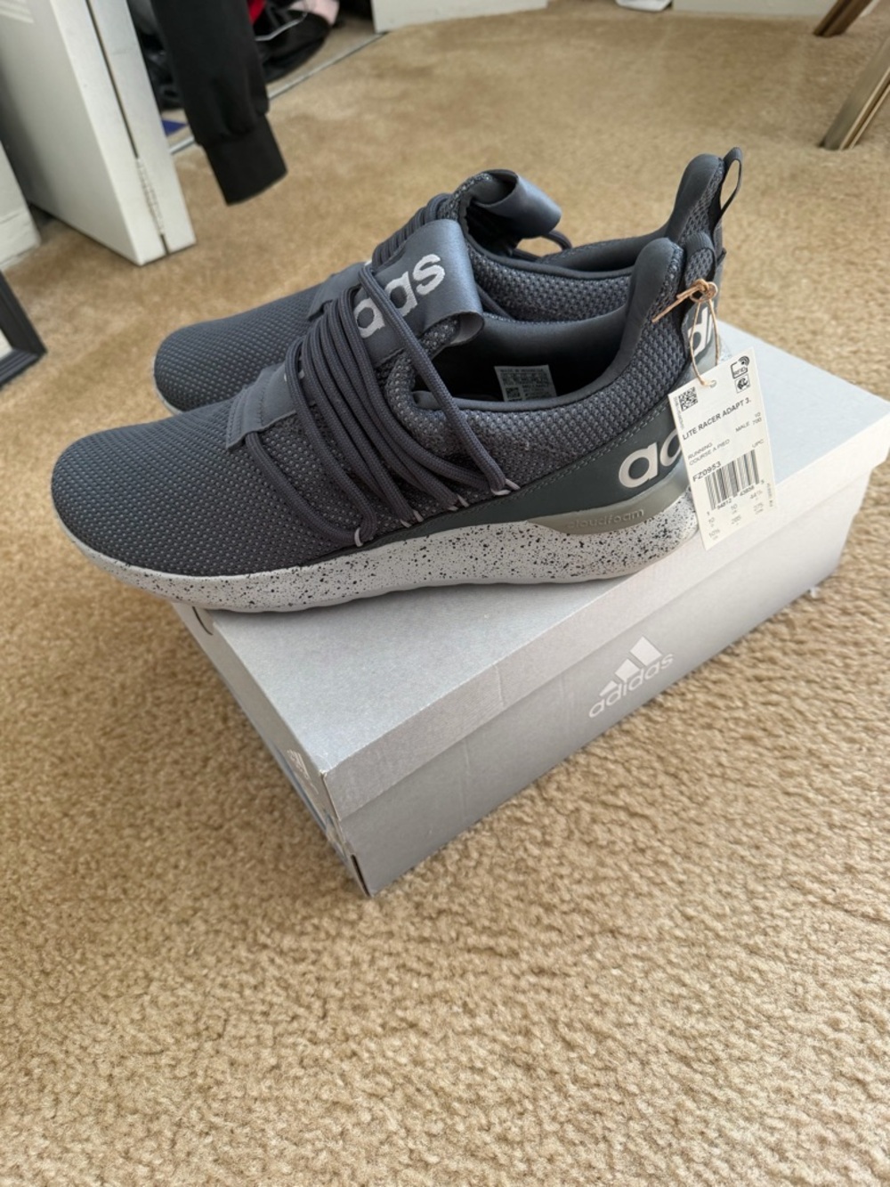 adidas Men’s Grey Knit Lace-Up Sneakers with Speckled Midsole